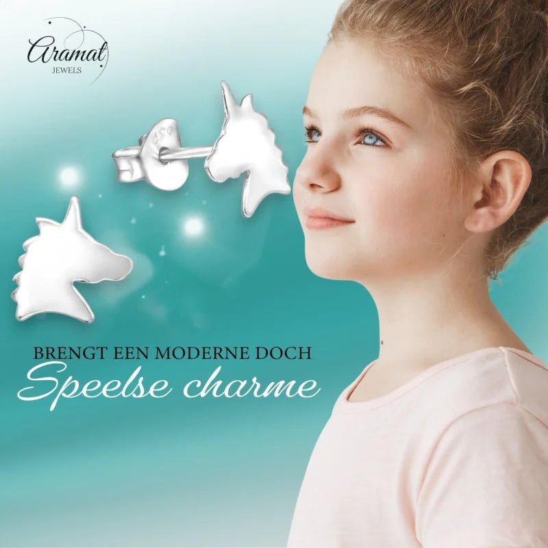 Unieke Zilveren Unicorn Oorbellen - Kinderoorbellen -