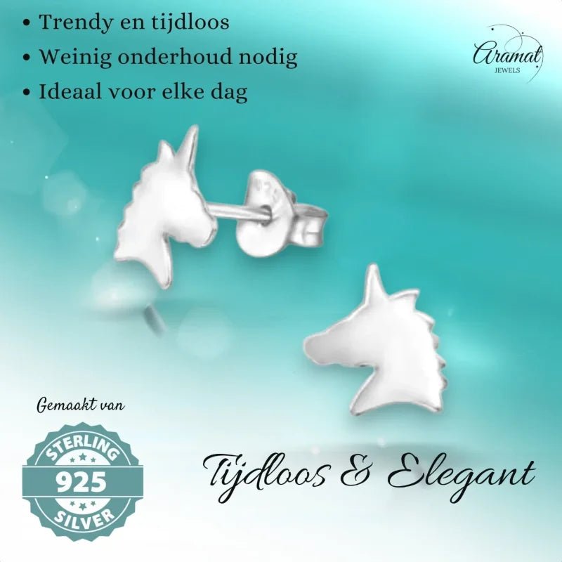 Unieke Zilveren Unicorn Oorbellen - Kinderoorbellen -