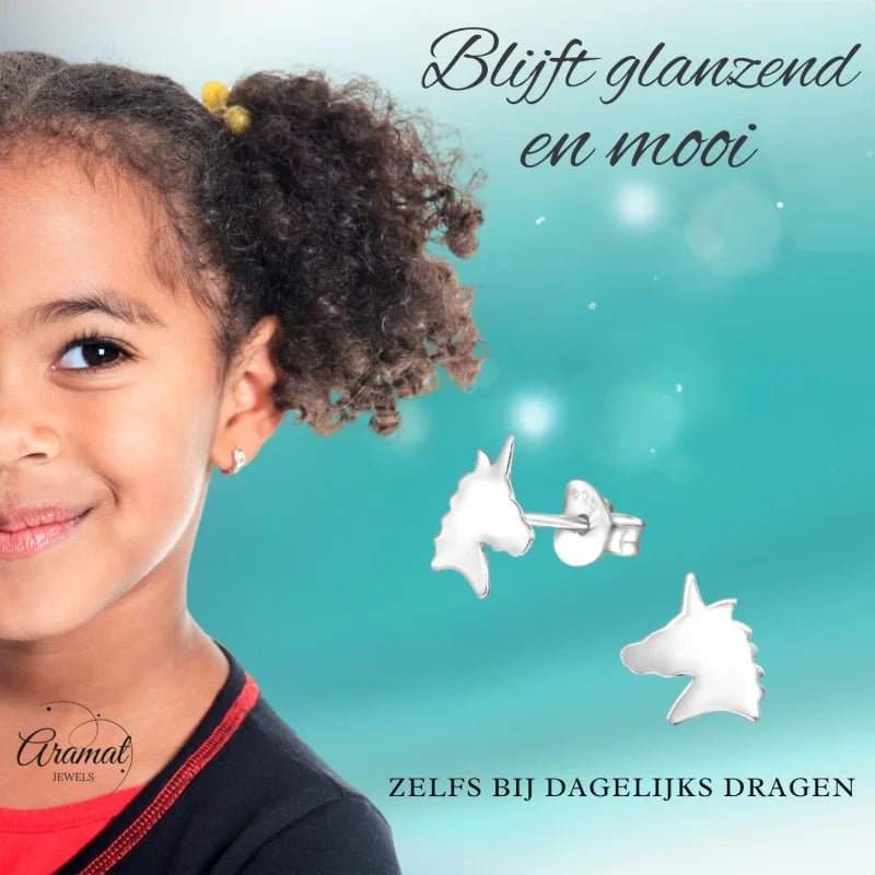 Unieke Zilveren Unicorn Oorbellen - Kinderoorbellen -