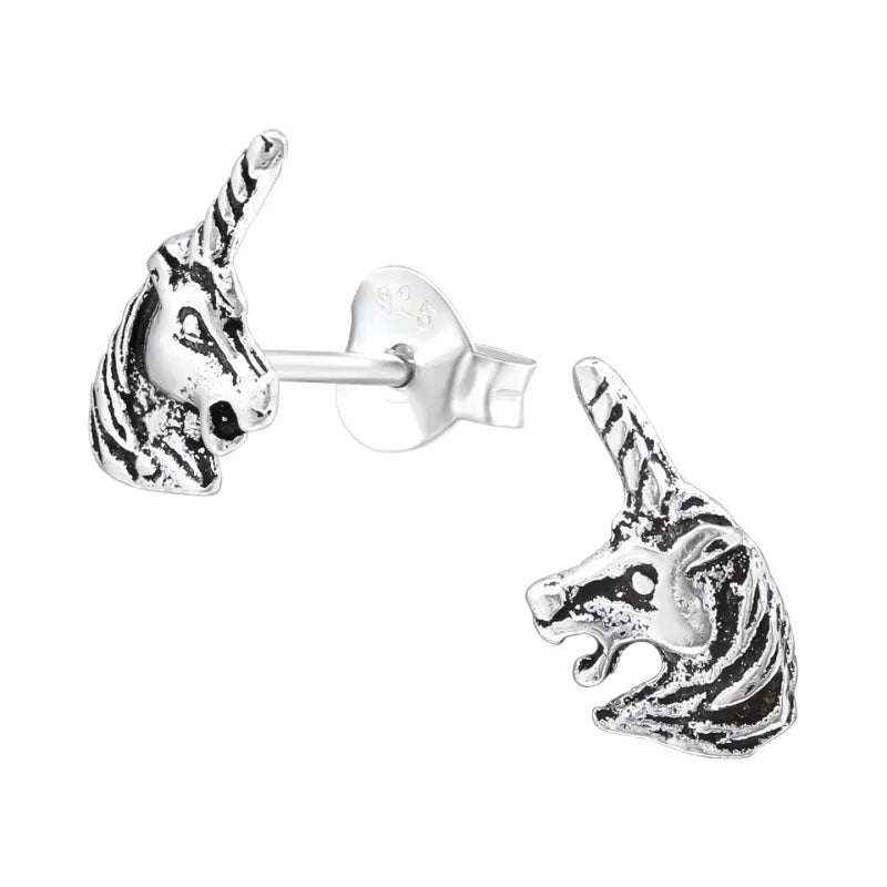 Zilveren Unicorn Oorbellen geoxideerd- Cadeau Tip -