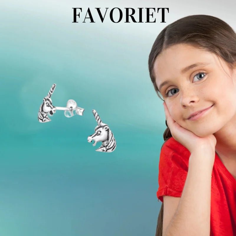 Zilveren Unicorn Oorbellen geoxideerd- Cadeau Tip -