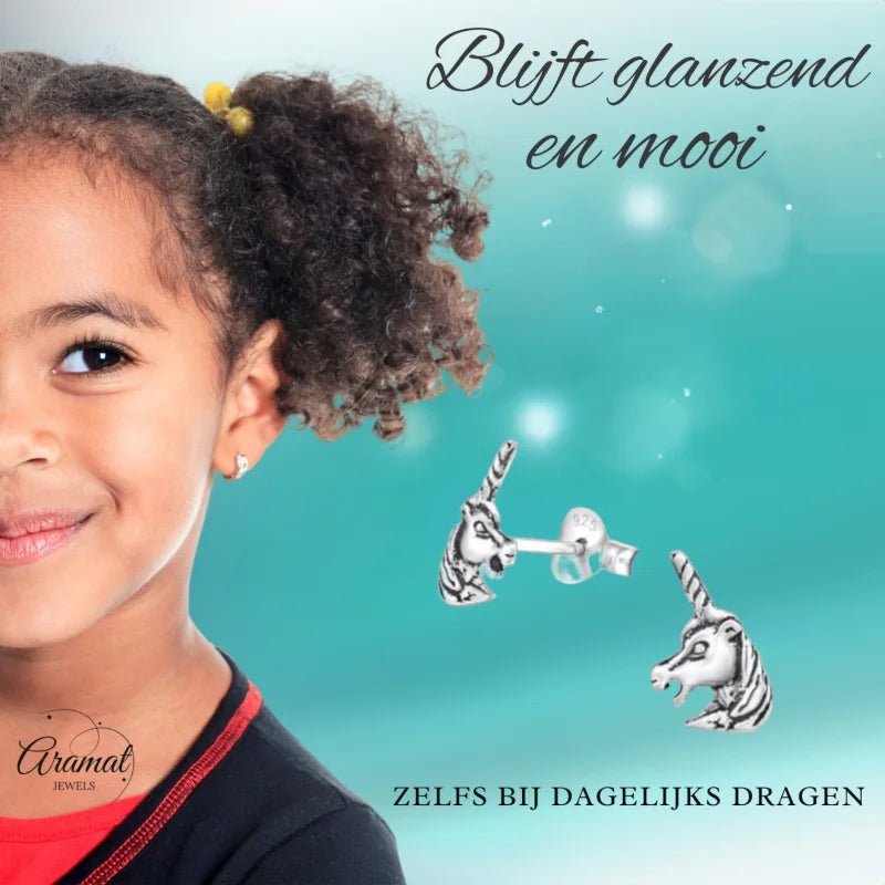 Zilveren Unicorn Oorbellen geoxideerd- Cadeau Tip -