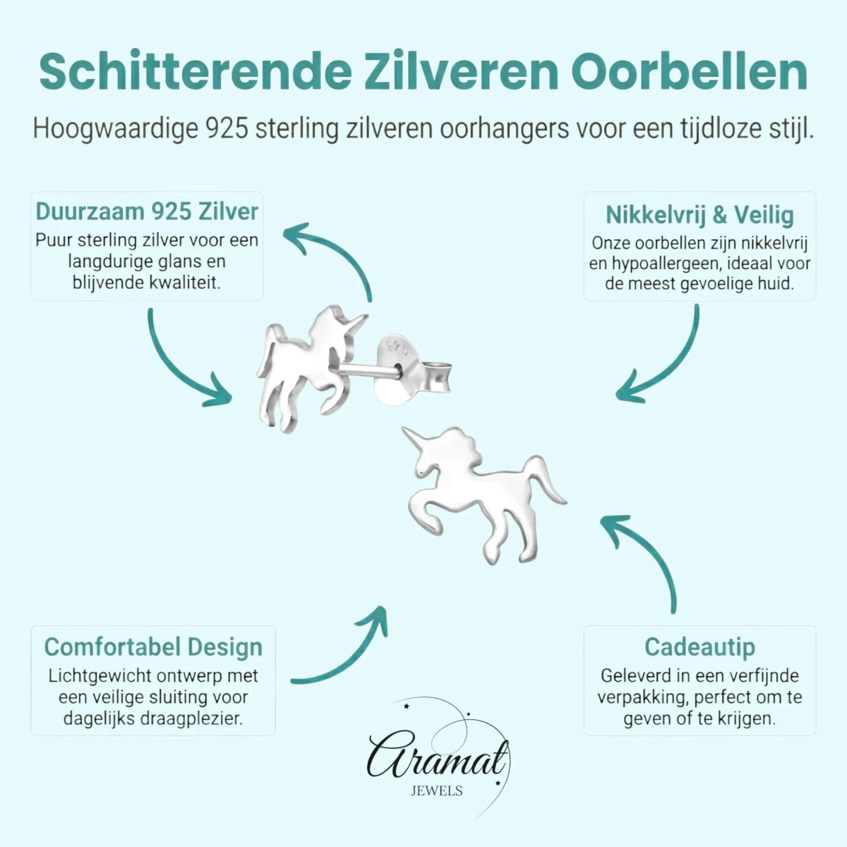 Zilveren Eenhoorn Oorbellen - Tijdloos Cadeau Meisje -