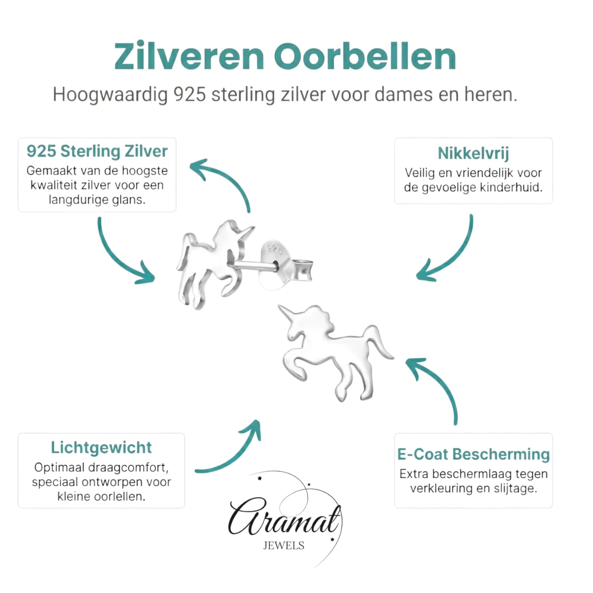 Zilveren Eenhoorn Oorbellen - Tijdloos Cadeau Meisje -