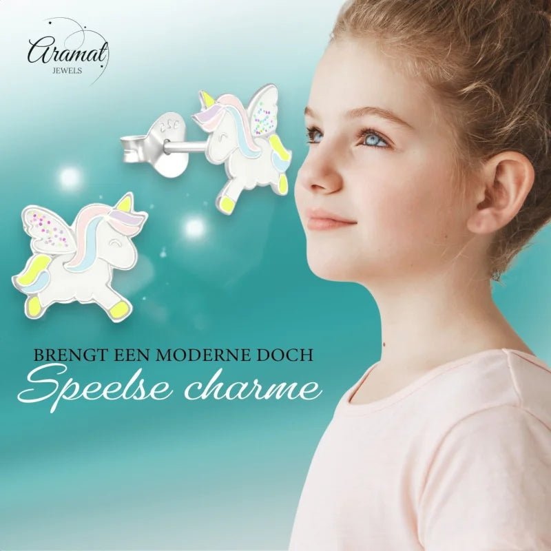 Zilveren Eenhoorn Oorbellen - Unicorn oorstekers -
