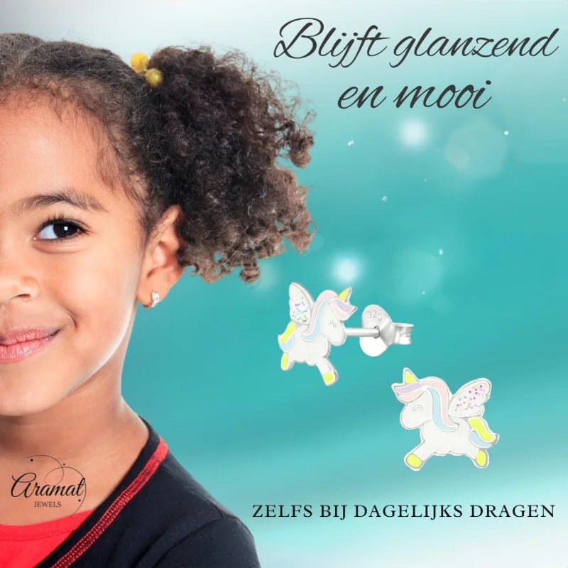 Zilveren Eenhoorn Oorbellen - Unicorn oorstekers -