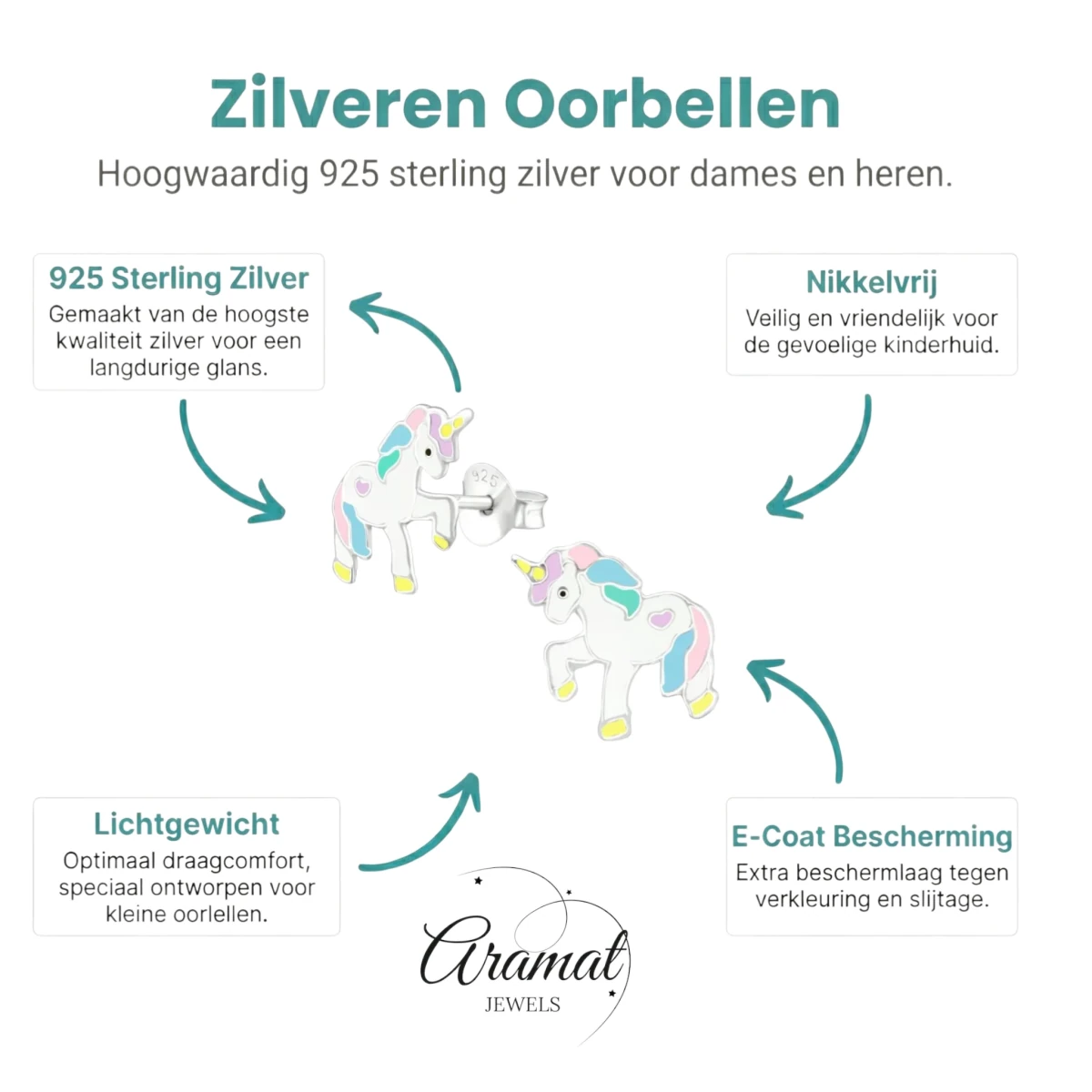 Zilveren Eenhoorn Oorbellen - Kleurrijk Cadeau Meisje -