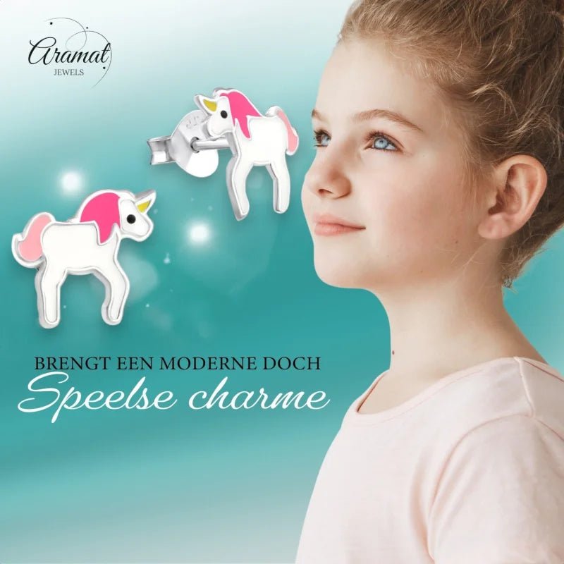 Zilveren Eenhoorn Oorbellen - Schattig Cadeau Meisje -