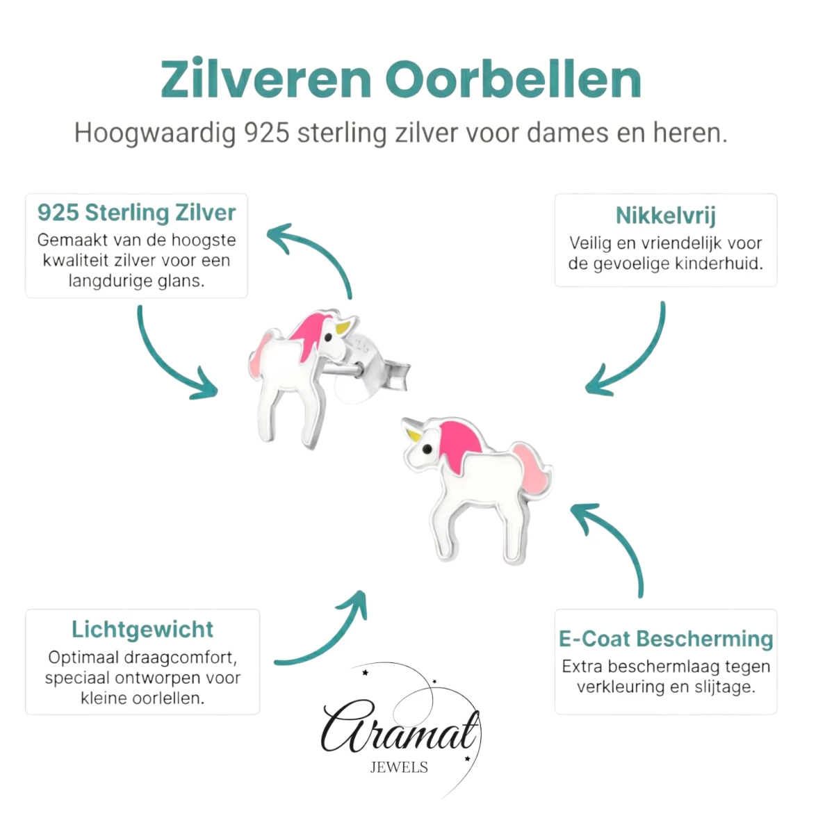 Zilveren Eenhoorn Oorbellen - Schattig Cadeau Meisje -