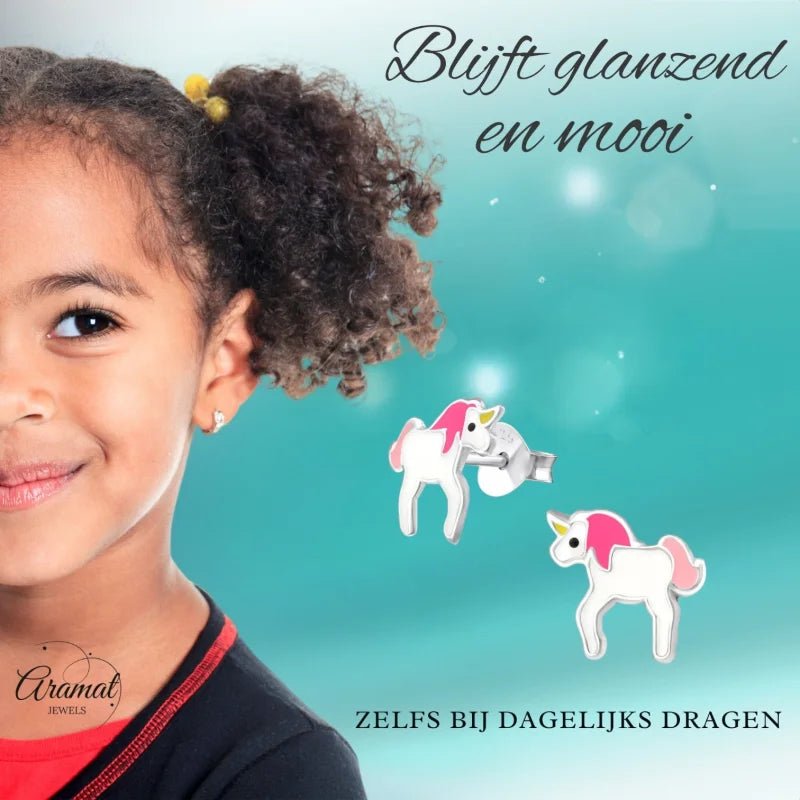 Zilveren Eenhoorn Oorbellen - Schattig Cadeau Meisje -