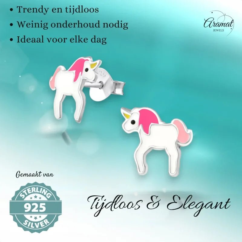 Zilveren Eenhoorn Oorbellen - Schattig Cadeau Meisje -