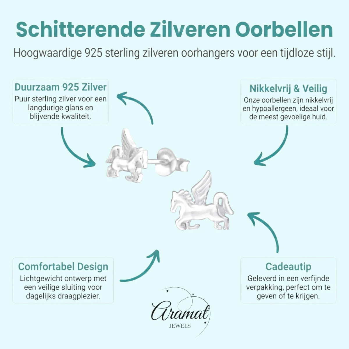 Zilveren Eenhoorn Oorbellen - Cadeau tip Meisje -