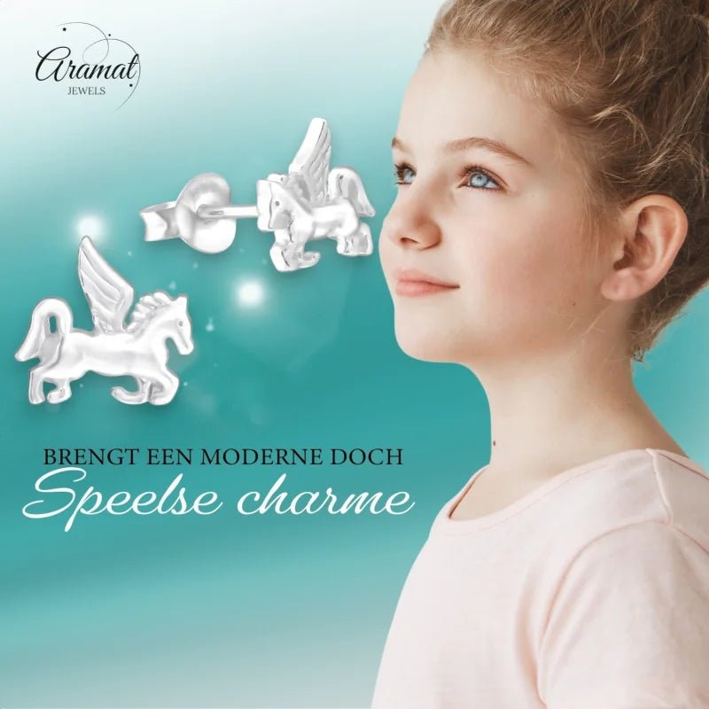 Zilveren Eenhoorn Oorbellen - Cadeau tip Meisje -