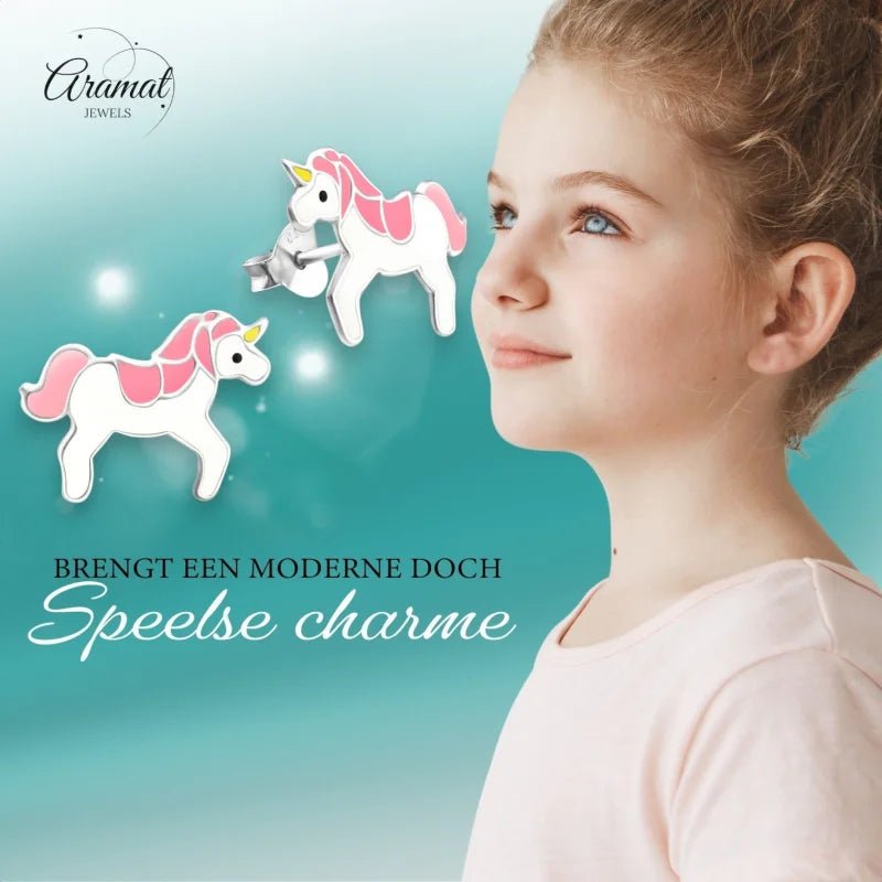 Zilveren Eenhoorn Oorbellen - Cadeau voor Meisje -