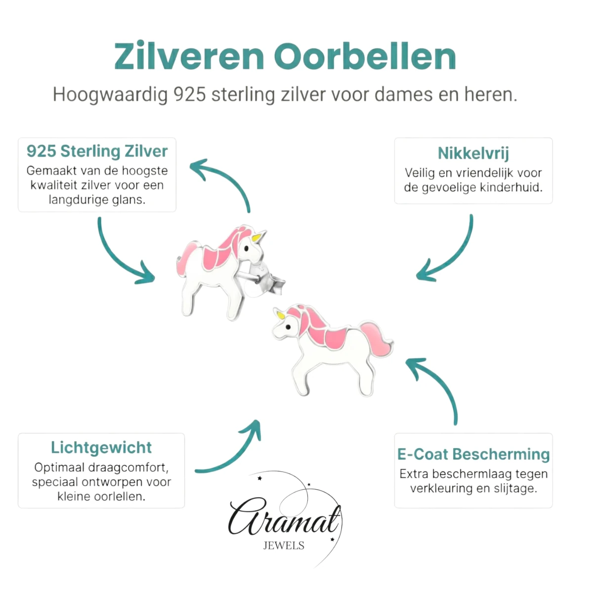 Zilveren Eenhoorn Oorbellen - Cadeau voor Meisje -