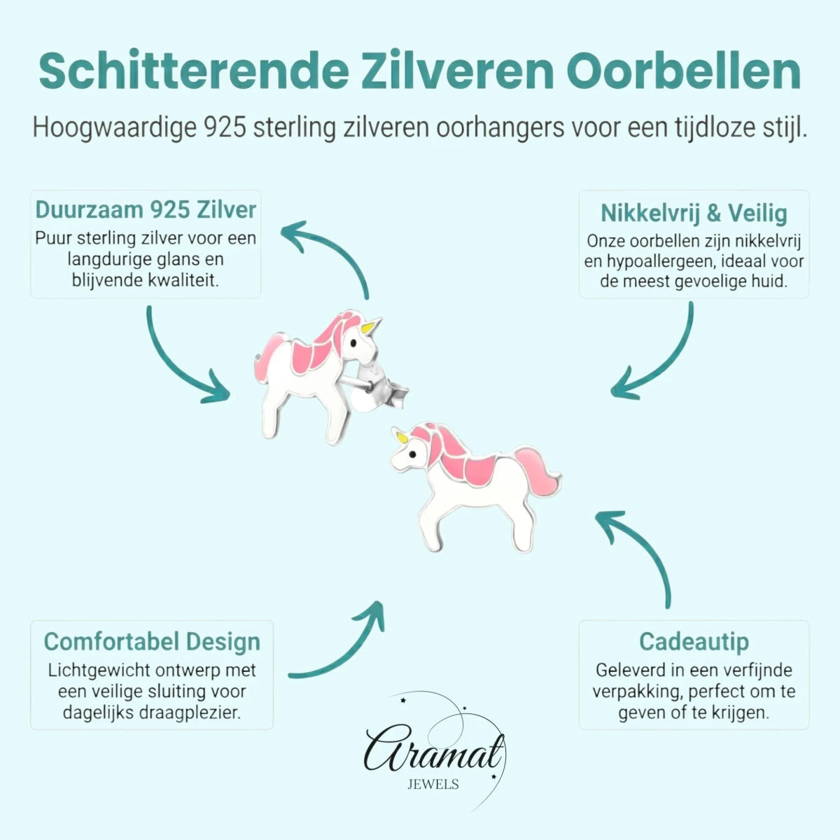 Zilveren Eenhoorn Oorbellen - Cadeau voor Meisje -