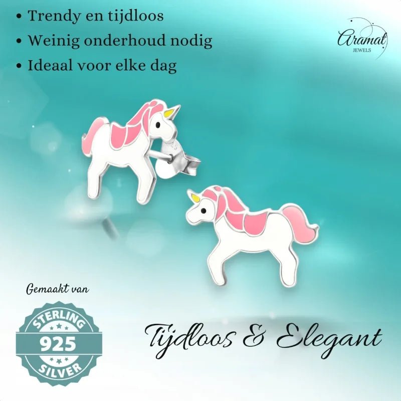 Zilveren Eenhoorn Oorbellen - Cadeau voor Meisje -