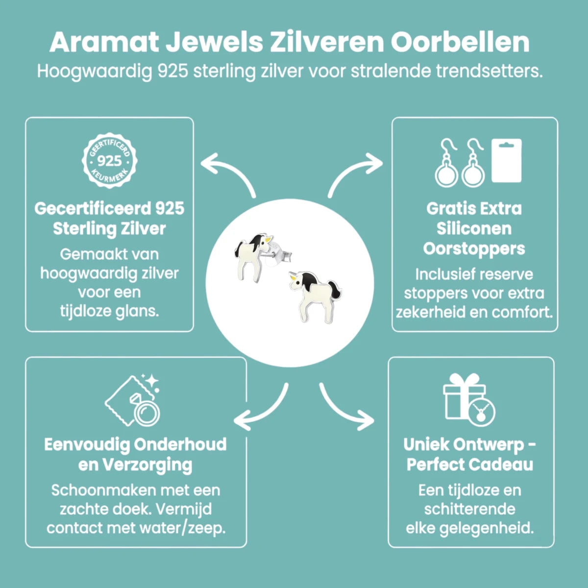 Zilveren Eenhoorn Oorbellen - Cadeau voor Kind -