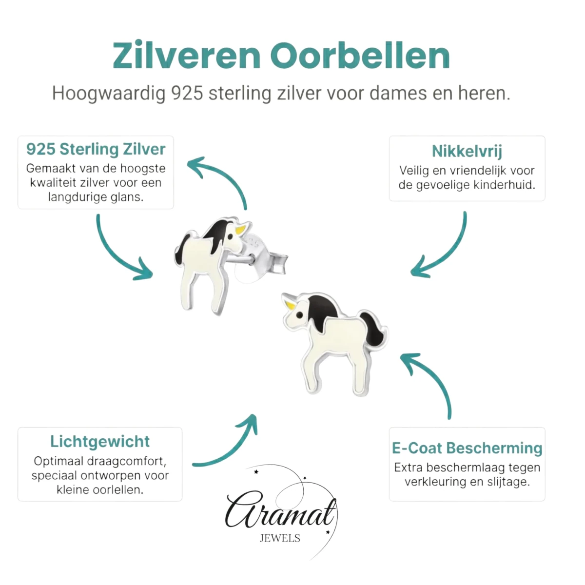 Zilveren Eenhoorn Oorbellen - Cadeau voor Kind -