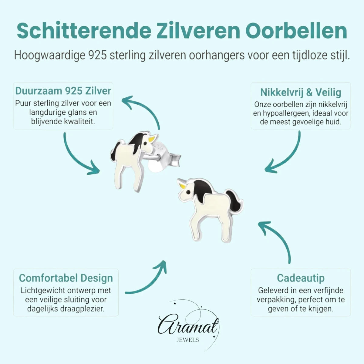 Zilveren Eenhoorn Oorbellen - Cadeau voor Kind -
