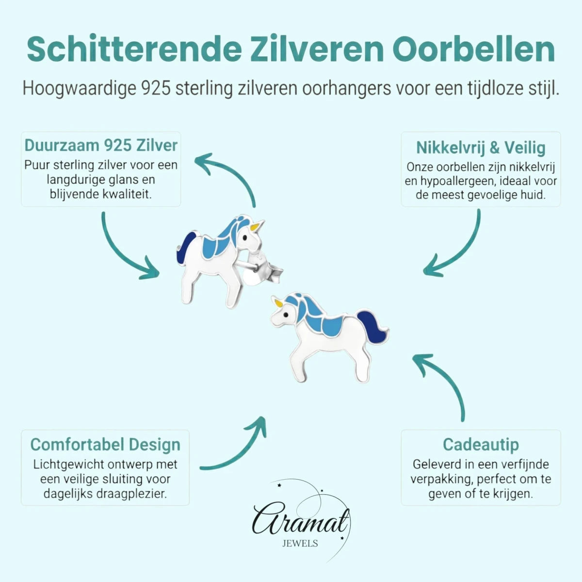 Zilveren Eenhoorn Oorbellen - Sinterklaascadeau Meisje -