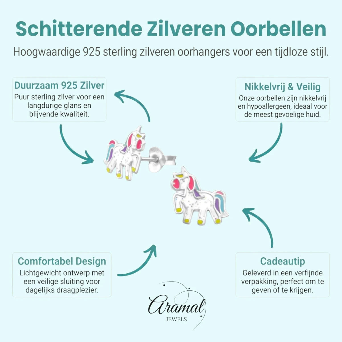 Zilveren Eenhoorn Oorbellen - Glitter Cadeautje Meisje -
