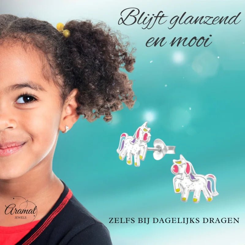 Zilveren Eenhoorn Oorbellen - Glitter Cadeautje Meisje -