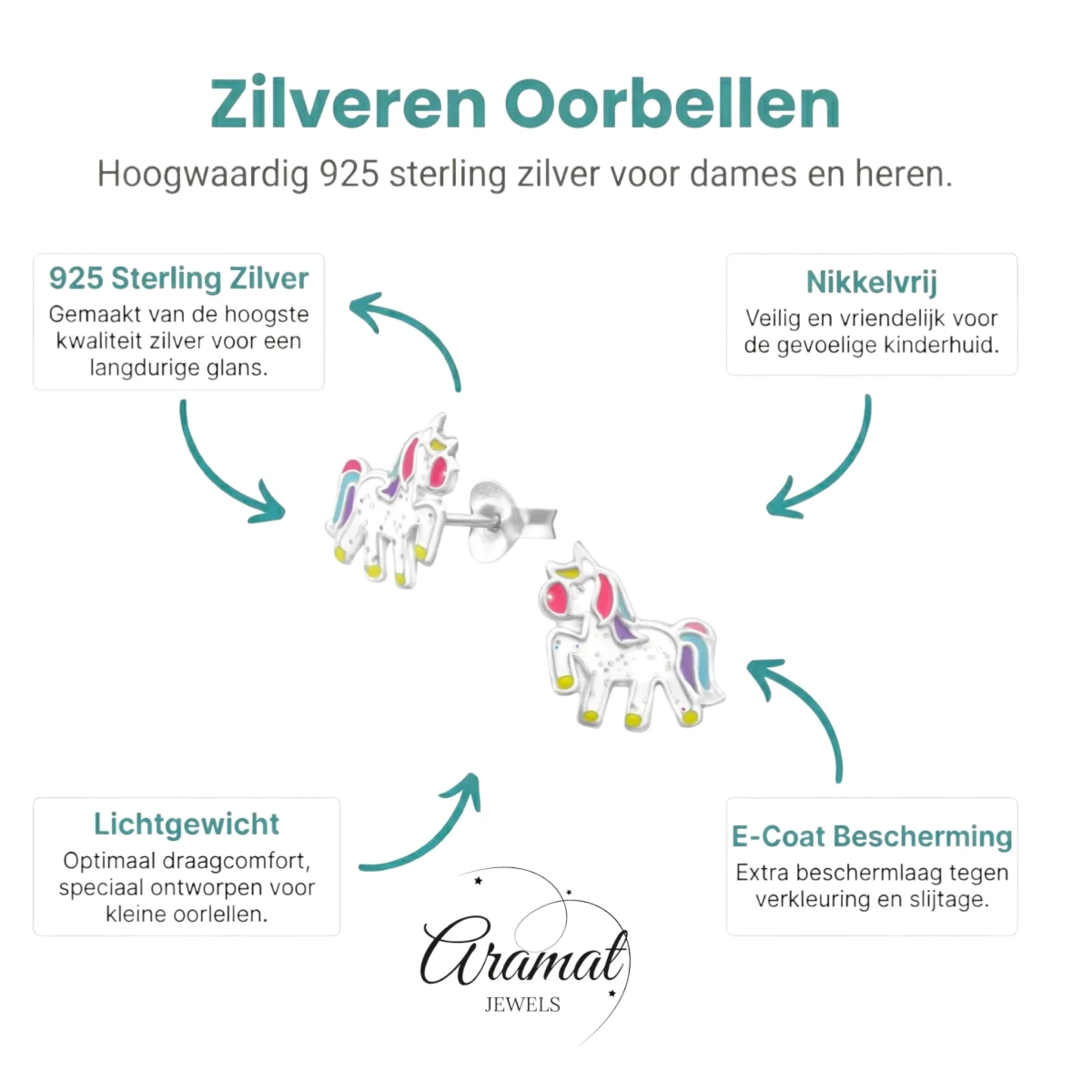 Zilveren Eenhoorn Oorbellen - Glitter Cadeautje Meisje -