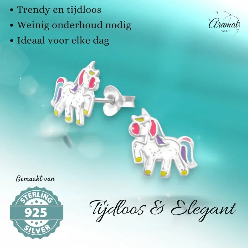 Zilveren Eenhoorn Oorbellen - Glitter Cadeautje Meisje -