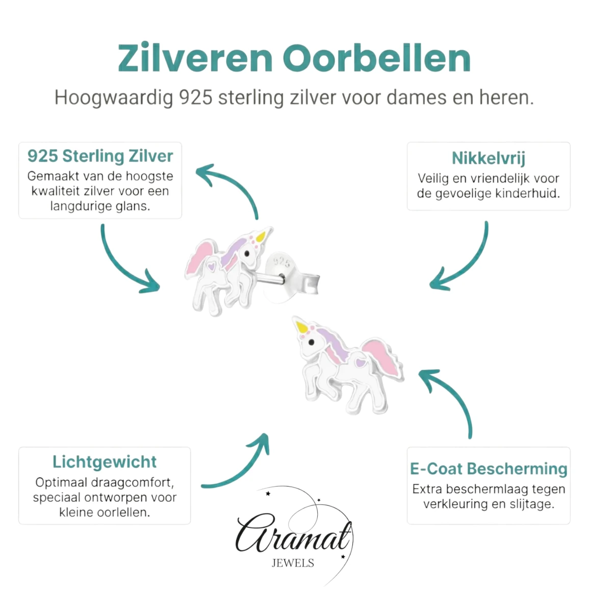 Zilveren Eenhoorn Oorbellen - Favoriet Cadeau Meisje -