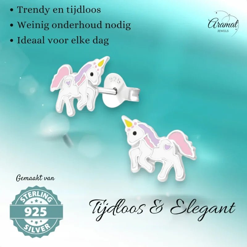 Zilveren Eenhoorn Oorbellen - Favoriet Cadeau Meisje -