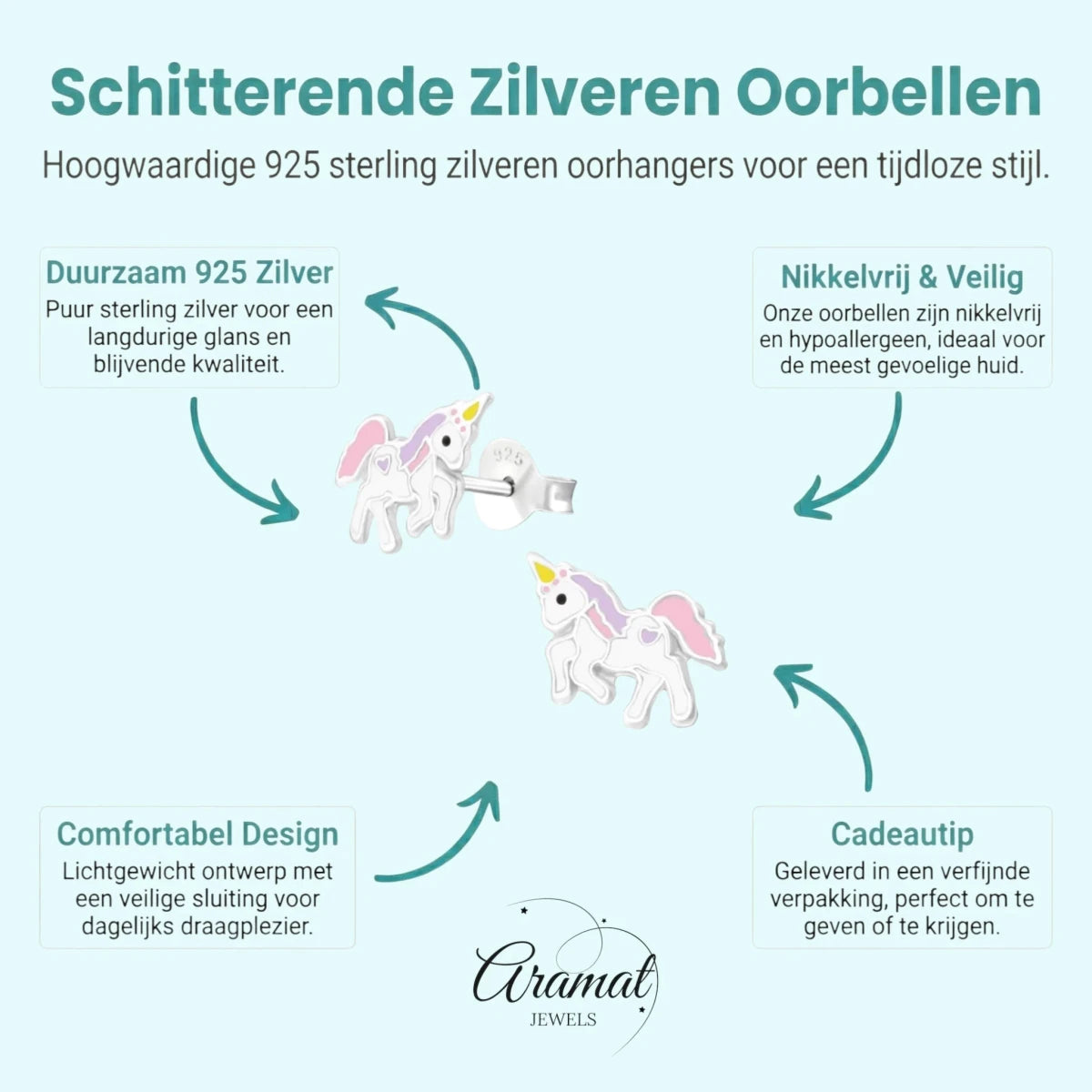 Zilveren Eenhoorn Oorbellen - Favoriet Cadeau Meisje -