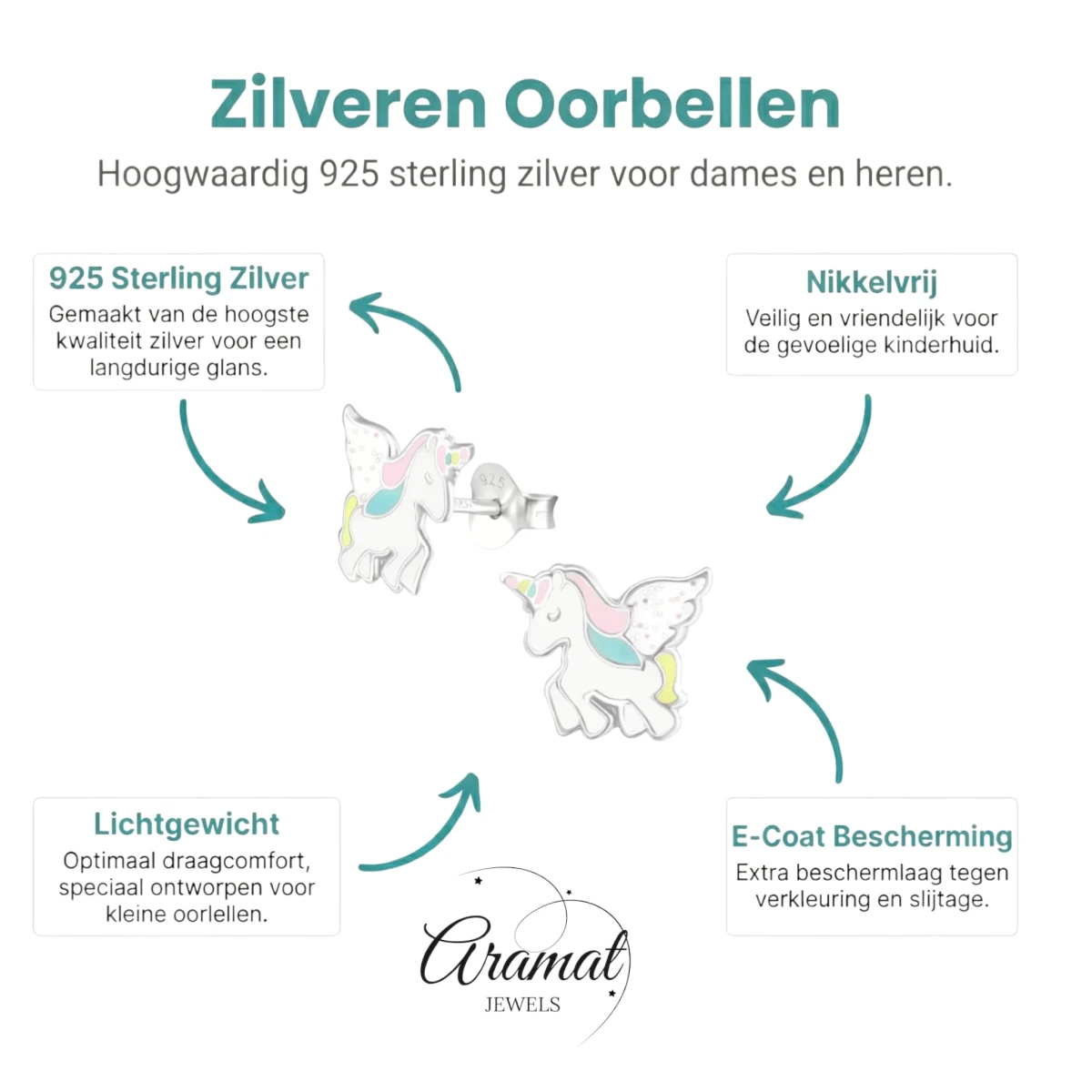 Zilveren Eenhoorn Kinderoorbellen - Unicorn Geschenk -