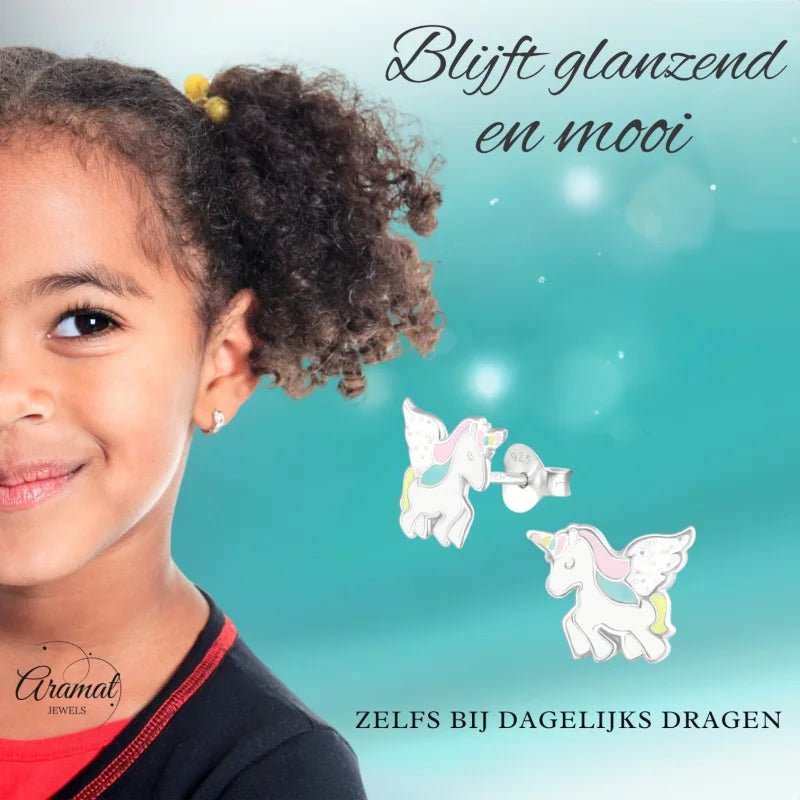 Zilveren Eenhoorn Kinderoorbellen - Unicorn Geschenk -