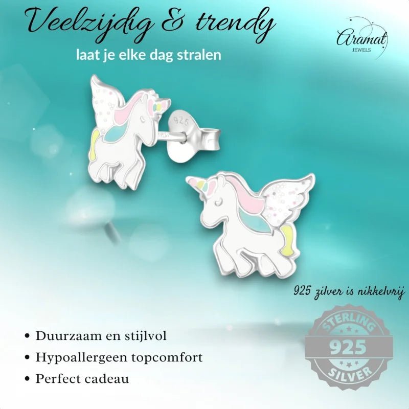 Zilveren Eenhoorn Kinderoorbellen - Unicorn Geschenk -