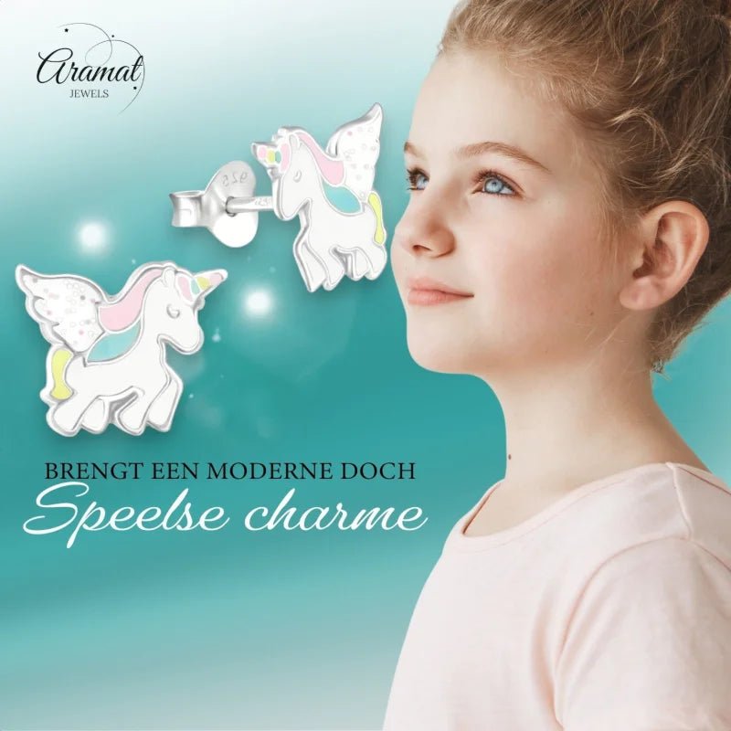 Zilveren Eenhoorn Kinderoorbellen - Unicorn Geschenk -
