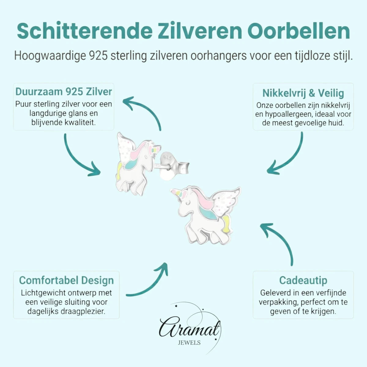 Zilveren Eenhoorn Kinderoorbellen - Unicorn Geschenk -