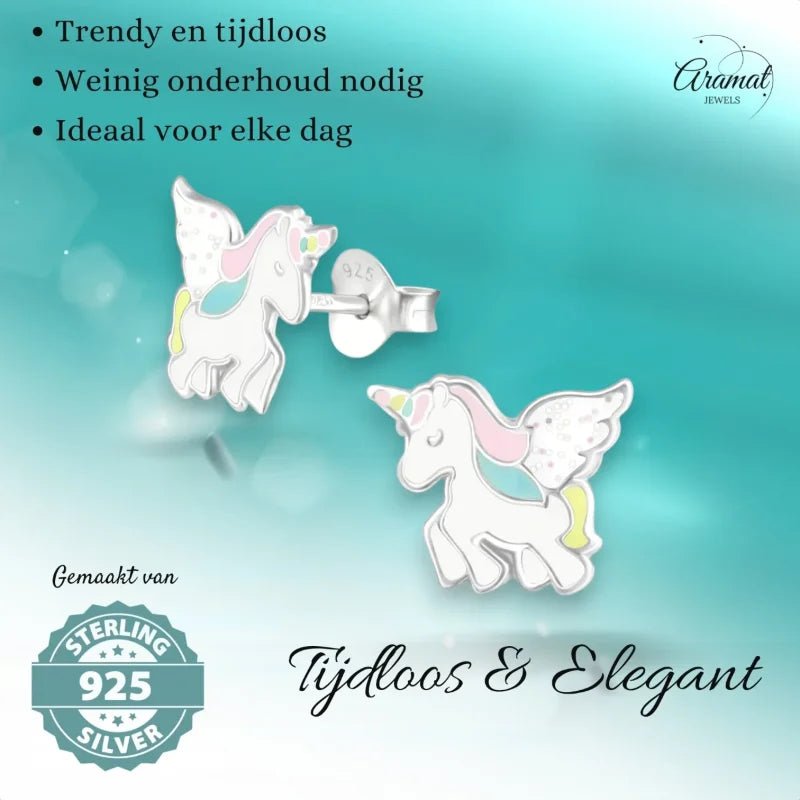 Zilveren Eenhoorn Kinderoorbellen - Unicorn Geschenk -