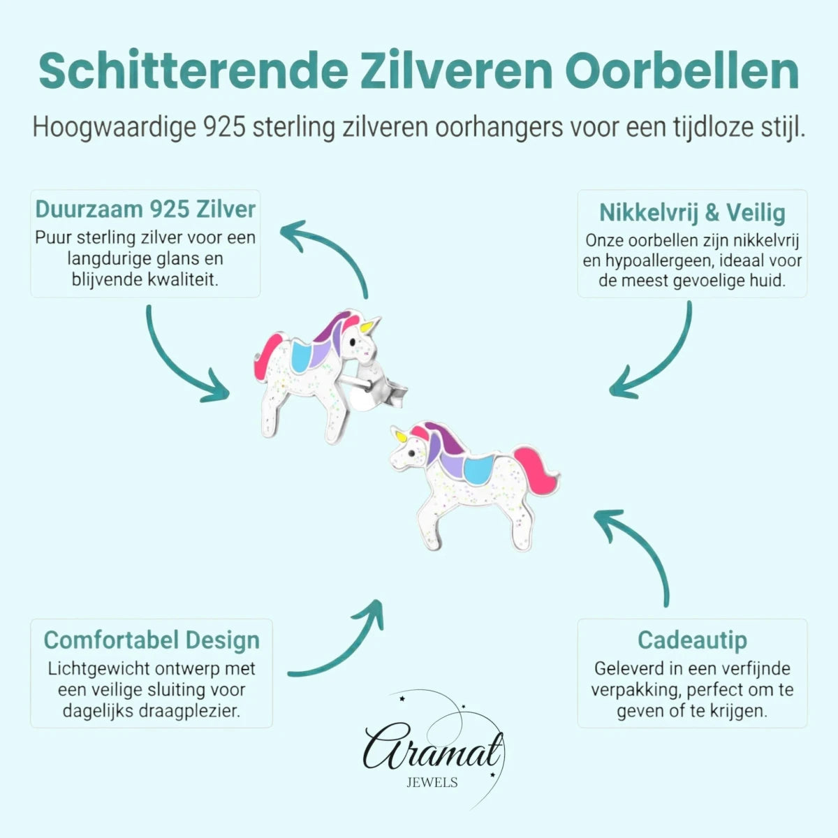 Zilveren Eenhoorn Oorbellen - Sinterklaascadeau Meisje -