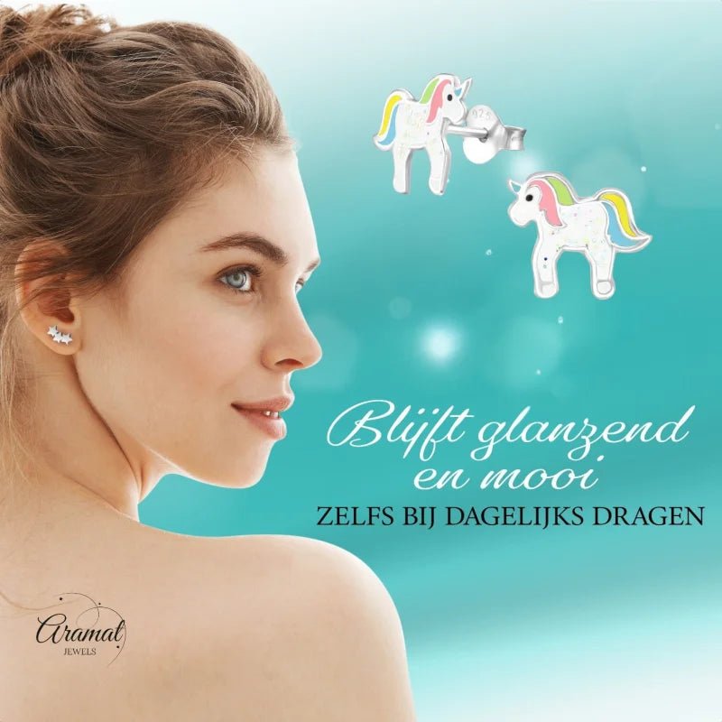 Kinderoorbellen Zilver - Eenhoorn Pastelkleuren -