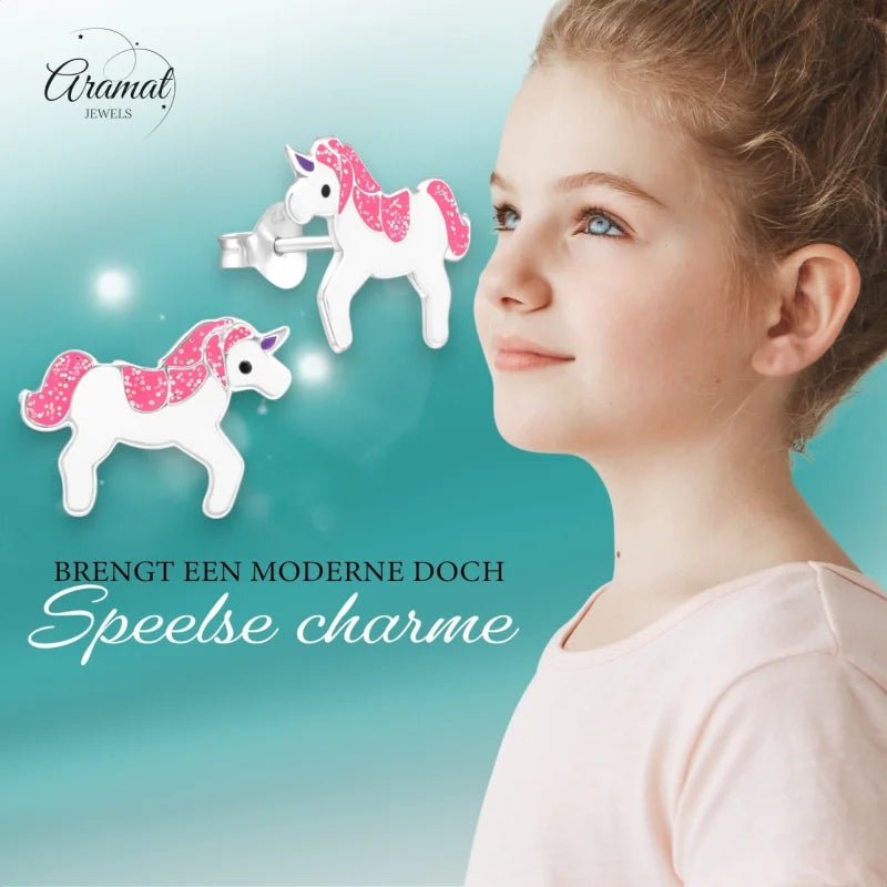 Zilveren Eenhoorn Oorbellen - Kinderoorbellen Cadeau -