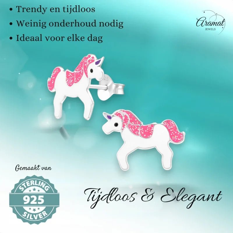 Zilveren Eenhoorn Oorbellen - Kinderoorbellen Cadeau -