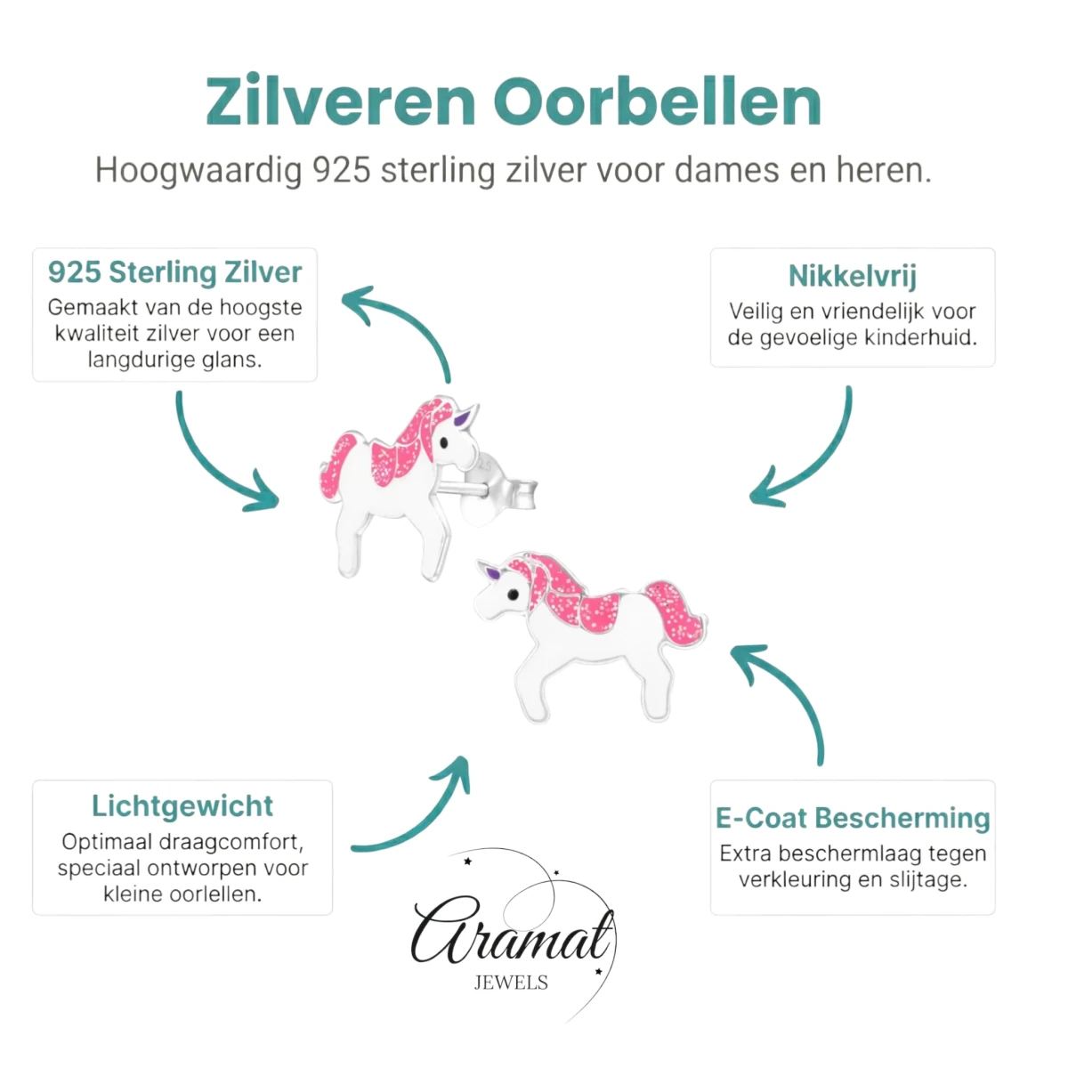Zilveren Eenhoorn Oorbellen - Kinderoorbellen Cadeau -