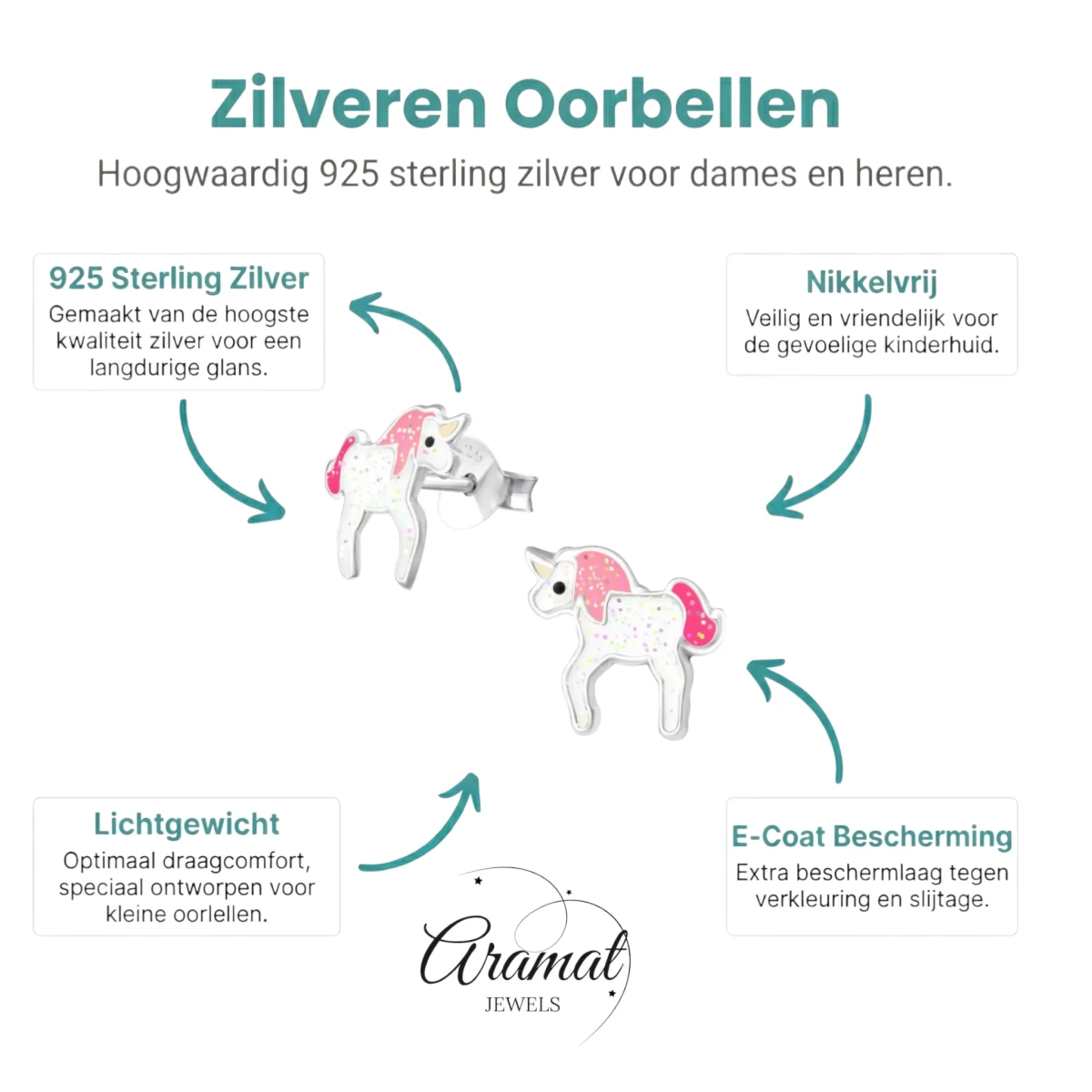 Zilveren Eenhoorn Oorbellen - Glitter Cadeau Meisje -
