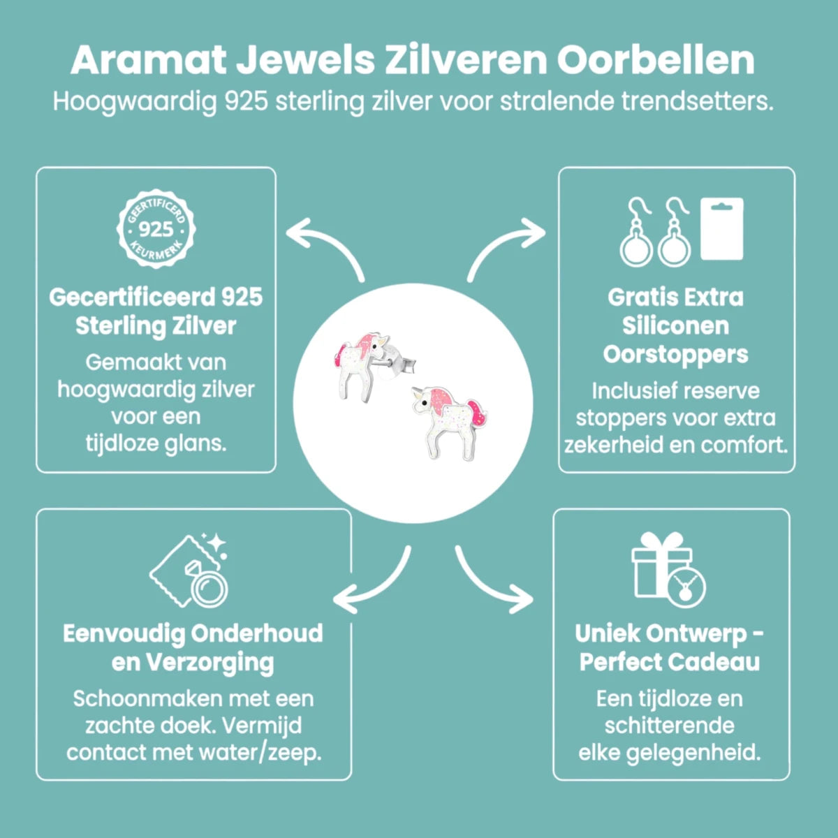 Zilveren Eenhoorn Oorbellen - Glitter Cadeau Meisje -
