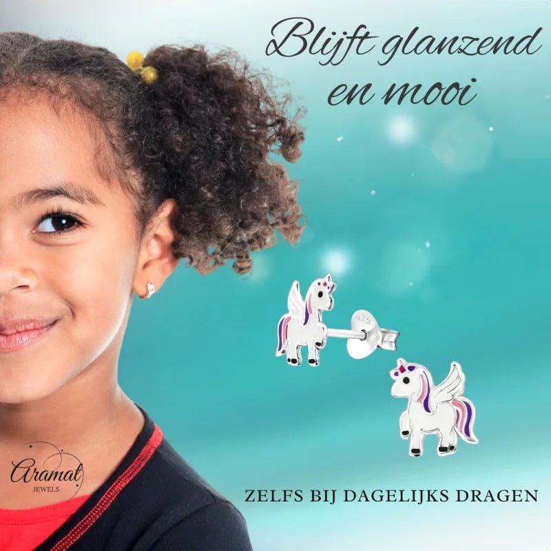 Zilveren Eenhoorn Oorbellen - Trendy Geschenk Meisje -