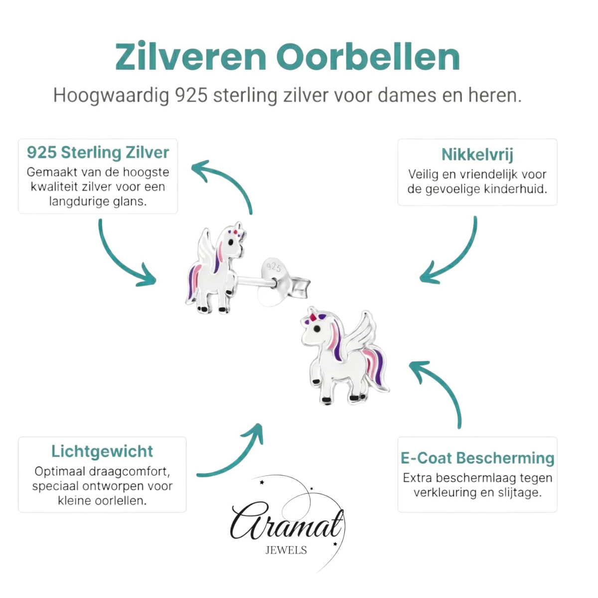 Zilveren Eenhoorn Oorbellen - Trendy Geschenk Meisje -