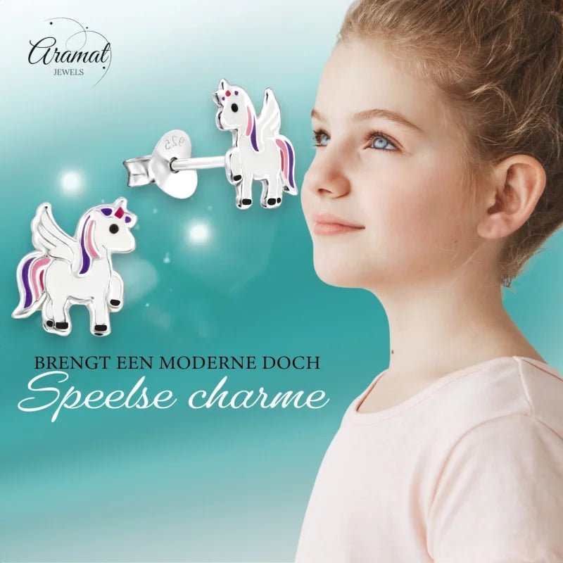 Zilveren Eenhoorn Oorbellen - Trendy Geschenk Meisje -