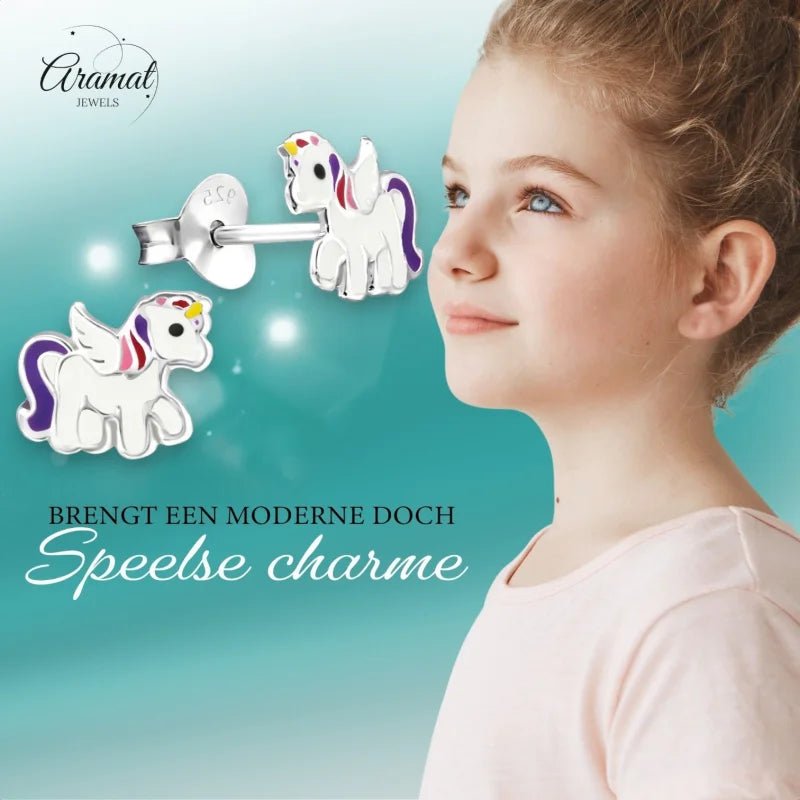 Zilveren Eenhoorn Oorbellen - Unicorn Oorstekers -