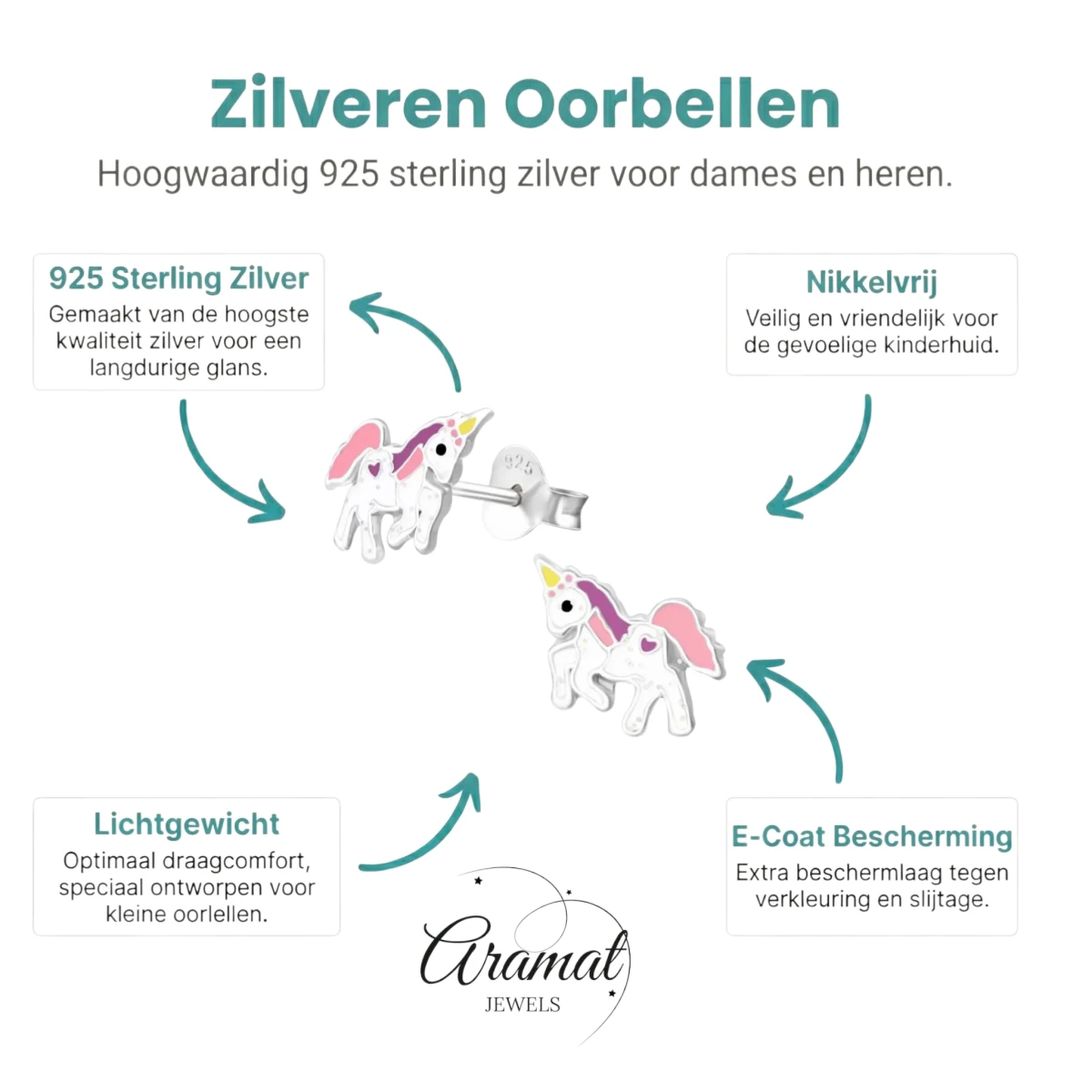 Zilveren Eenhoorn Oorbellen - hip Cadeau Meisje -